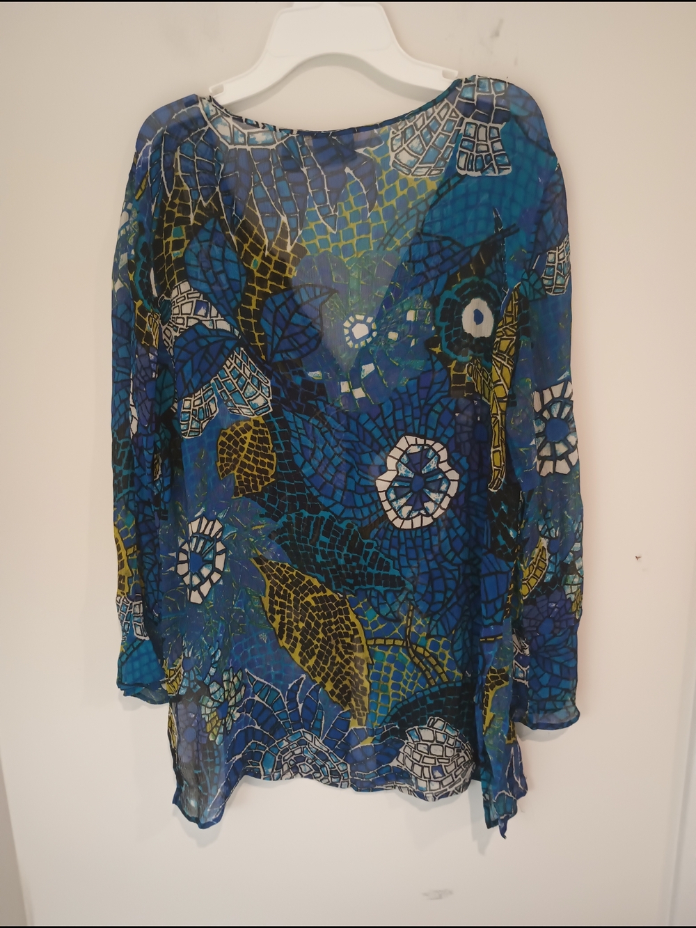 Chico's Blue Multi Sheer Floral V-Neck Blouse - Picture 5 of 7